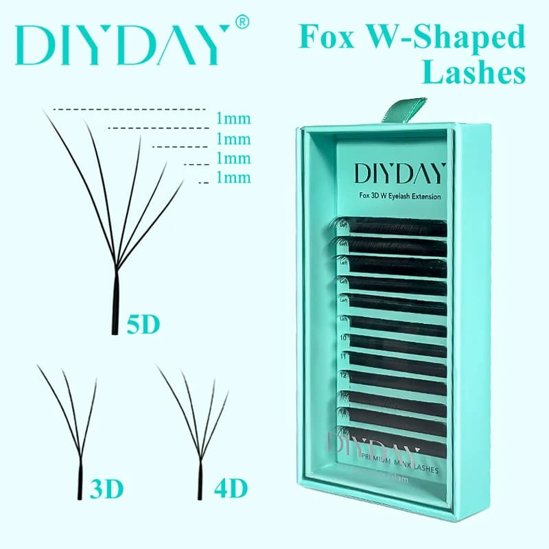 DIYDAY Fox 3D 4D 5D Eyelash Extension Fluffy W-Shaped Wispy Faux Mink Eyelashes Cat Eye Long Tail Natural Volume Fox Eye Lashes